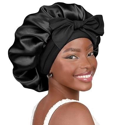 Amazon.com: YANIBEST Satin Bonnet Silk Bonnet for Sleeping Double Layer Satin Lined Black Hair Bonnet with Tie Band Bonnets for Women Natural Curly Hair : Clothing, Shoes & Jewelry Satin Bonnet Sleep, Silk Hair Bonnets, Sleep Hairstyles, Silk Bonnet, Satin Bonnet, Amazon Favorites, Hair Bonnet, Black Curly Hair, Curly Hair Women