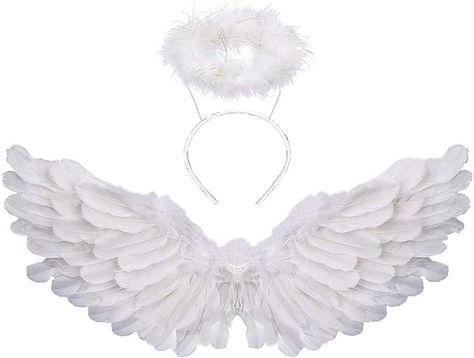 Kids Angel Costume, Kids Angel Wings, Girls Angel Costume, Angel Wings And Halo, Halo Angel, Wings And Halo, Angel Halloween Costumes, Angel Wings Costume, Angel Wings Wall Decor