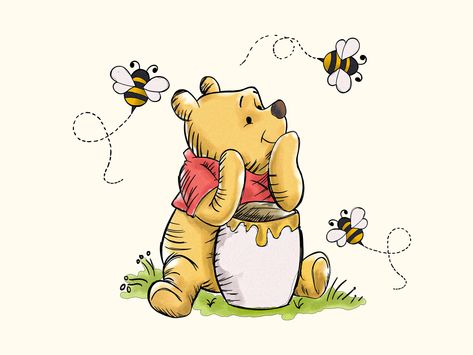 Honey Bee Drawing, Winnie The Pooh Tattoos, Winnie The Pooh Honey, Bee Drawing, Bear Png, Winnie The Pooh Pictures, Bear Watercolor, Disney Baby Shower, Pooh Quotes