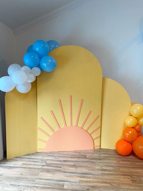 here comes the sun baby shower backdrop Sun Baby Shower Theme, February Baby Showers, Jordan Baby Shower, Angel Baby Shower, Here Comes The Son, Sherwin Williams Paint, Baby Shower Theme Decorations, Sunshine Baby Showers, Baby Boy Announcement