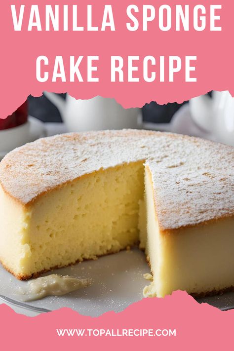 Vanilla sponge cake recipe is a classic dessert cherished for its light, airy texture and delicate flavor, making it a versatile choice for various occasions. This timeless recipe is known for its simplicity, requiring just a few basic ingredients: eggs, sugar, flour, milk, oil, and a touch of vanilla extract. The beauty of vanilla sponge Best Vanilla Sponge Cake Recipe, One Bowl Vanilla Cake, Hot Milk Sponge Cake Recipe, Sponge Cake Recipe Best, Vanilla Cake Recipes, Basic Sponge Cake Recipe, Vanilla Sponge Cake Recipe, French Vanilla Cake, Sponge Cake Recipe