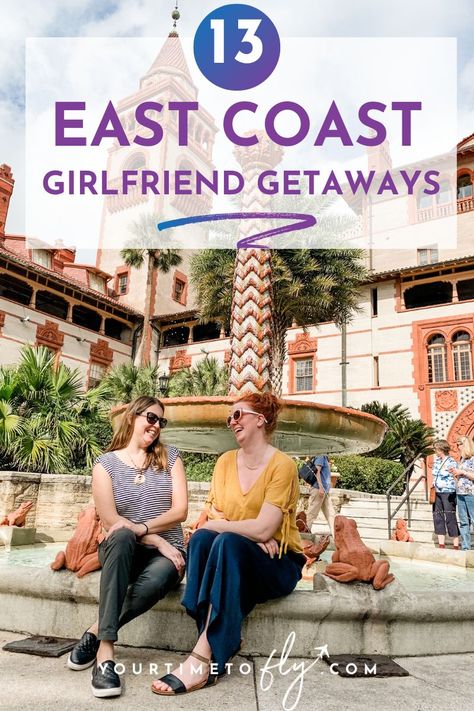 East Coast girls' weekend getaway destination ideas for your next girl's trip. Fun Girls Weekend Ideas, Girls Trip Places, Mother Daughter Weekend Getaway Ideas, Best Girls Trip Destinations In The Us, Weekend Girls Trip Ideas, Spa Weekend Getaway, Girls Getaway Weekend, Girls Trip Ideas, Girls Trip Destinations