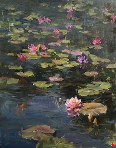 International Water Lily Garden by Kyle Ma, Oil, 20 x 16 Belarus, Professional Artist, Water Lilies, The Garden, Oil Painting, Lily, Germany, Water, Flowers