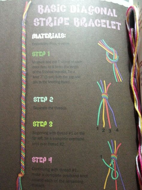 Steps to making a friendship bracelet. Page 1. Friendship Bracelets Diagonal, How To Make Friendship Bracelets Steps, Basic Diagonal Stripe Bracelet, Make Friendship Bracelets, Rainy Day Activities, Diagonal Stripes, Friendship Bracelet, Rainy Day, Friendship Bracelets