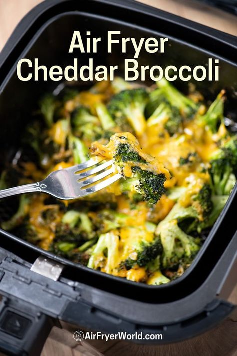 Air Fried Vegetable Recipes, Easy Broccoli Recipes, Broccoli And Cheese Recipe, Crispy Broccoli, Air Fryer Broccoli, Broccoli Recipes Side Dish, Ninja Grill, Cheddar Broccoli, Air Fryer Recipes Snacks