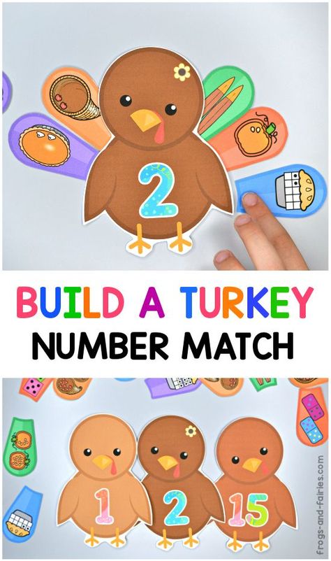 This Build a Turkey Number Match printable activity will help your kids practice counting while having fun! With cute Thanksgiving themed pictures it’s great for a festive math practice. Your kids will build the number turkeys by counting the pumpkin seeds, apples, dots on a pie tens frame, feather shaped tally marks and more! #thanksgivingactivitiesforkids #counting #numbersense #printablesforkids Thanksgiving Preschool Theme, Build A Turkey, Tens Frame, Thanksgiving Games For Kids, Thanksgiving Crafts Preschool, Thanksgiving Classroom, Letter Crafts, Fall Preschool Activities, Thanksgiving Activities For Kids