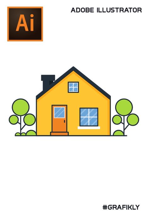 Learn Adobe illustrator Isometric Adobe Illustrator, How To Draw In Adobe Illustrator, House Illustration Simple, Adobe Illustrator Buildings, Adobe Illustrator Practice, Shapes Illustrator Tutorial, House Flat Illustration, Adobe Illustrator Lessons, Flat House Design