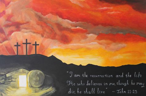 Christian Easter Painting For Kids, Resurrection Art, Jesus Risen Art, I Am The Resurrection And The Life, He Is Risen Art, Easter Watercolor Paintings Christian, Easter Paintings On Canvas Jesus, Jesus Is Risen Illustration, Nativity Painting