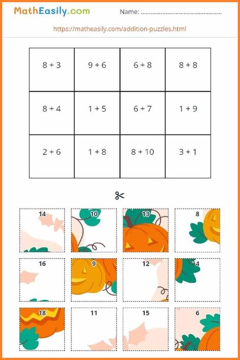 Addition Board Games | Printable FREE Addition Board Game, Math Puzzles For Kids, Math For Preschoolers, Addition Within 20, Halloween Math Worksheets, Worksheets For Grade 1, Worksheet Math, Math Preschool, Game Math