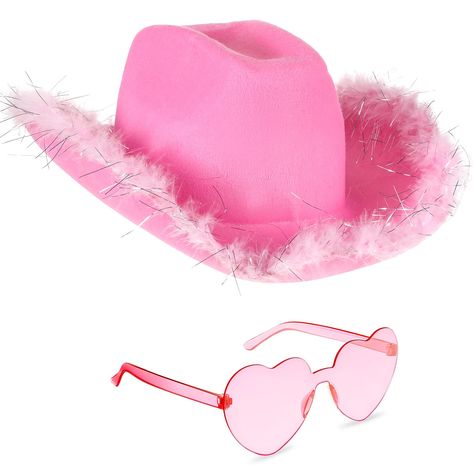 PRICES MAY VARY. What in the Package: you will receive 1 piece of pink cowboy hat and 1 pair of heart pink sunglasses in one package, enough quantity to satisfy your different party decorative requirements, you can share with your friends at the same time Cool and Funky Hat: the pink cowgirl hat is mainly made of felt material, not easy to fade or deform, which is friendly to skin and comfortable to wear, the brim of a ring has a fluffy design, looks very cute Cute Heart Shape Sunglasses: the he Decorative Cowboy Hats, Pink Cowgirl Halloween Costumes, Pink Cowboy Hat Aesthetic, Pink Cowgirl Costume, Cowgirl Halloween Costumes, Barbiecore Outfit, Preppy Cowgirl, Pink Cowgirl Hat, Neon Sunglasses