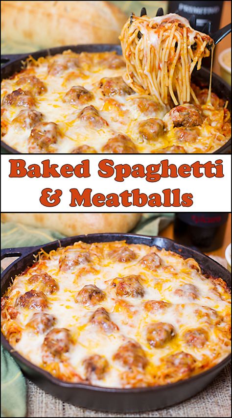 Baked Spaghetti Meatballs, Baked Spaghetti And Meatballs, Makanan Italia, Resep Pasta, Spaghetti Meatballs, Skillet Dinners, Comfort Food Southern, Comfort Food Recipes Dinners, Baked Spaghetti