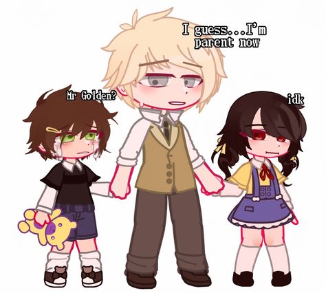 Cassidy Evan Chris CC Afton Golden Freddy Fnaf FnafHS High School Gacha Nox club Cc Afton, Fnaf Gacha Club, Fnaf Golden Freddy, Fnaf Animatronics, Freddy Movie, Afton Gacha, Gacha Nox, Fnaf Gacha, Golden Freddy