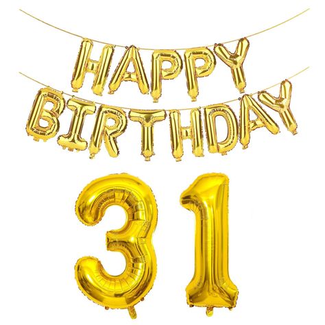 PRICES MAY VARY. ✅PACKAGE:Big Giant Jumbo Gold Mylar Foil Letters and Numbers Balloons:1 piece 35 inch number "1" gold Balloon + 1 piece 40 inch Number "3" gold Balloon,1 set 16 inch gold "happy birthday" letter balloons with 2 pieces gold ribbons,1 piece straw.giant happy birthday balloon sign and Jumbo Number balloons are a good choice for Birthday Party Decorations Supplies,lets you celebrate party moments with children, friend, and family. ✅Material:The gold number and letter balloons are ma Numbers Balloons, Happy Birthday Letter Balloons, Balloon Sign, Happy Birthday Letter, Birthday Balloons Pictures, 31 Years Old, Birthday Decorations For Men, Birthday Letter, 31st Birthday