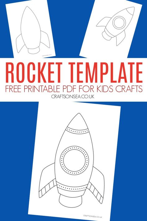 Rocket Template (FREE Printable) - Crafts on Sea Rocket Handprint Craft, Space Templates Free Printable, Rocket Ship Craft Preschool, Rocket Template Free Printable, Rocket Coloring Sheet, Printable Rocket Ship, Planets Preschool, Rocket Ship Craft, Printable Rocket