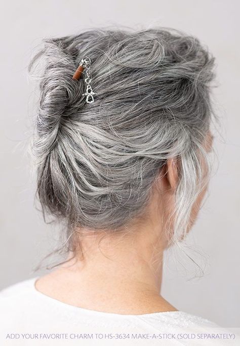 Love this  hair stick with an adorable angel charm! Check out all the other charms available, including birthstones, at www.lillarose.biz/beautifullife! | hairstyles for gray hair | grey hairstyles #frenchtwists #grayhair #easyupdos #hairsticks Grey Hair Accessories, Grey Hairstyles, Over 40 Hairstyles, Gray Hairstyles, Lilla Rose, Beautiful Gray Hair, French Twist Hair, Gray Hair Growing Out, Simple Ponytails