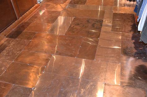 Copper Ceilings, Cabin Bedrooms, Copper Floor, Cabin Bedroom, Copper Patina, Copper Kitchen, Flooring Options, Dream Home Design, Kitchen Flooring