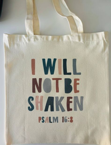 Psalms 16:8 inspired Tote bag. Show your love for Jesus anywhere you take your new tote. Sporting your new tote can be a great way to spread the good news! Bible Bag Painting Ideas, Bible Canvas Bag Painting Ideas, Cute Tote Bag Design Paint Aesthetic, Painted Tote Bag Ideas Christian, Jesus Tote Bag Painting Ideas, Christian Tote Bag Design Diy Paint, Bible Bags Totes Diy Paint, Bible Tote Bag Painting Ideas, Tote Bag Painting Ideas Christian