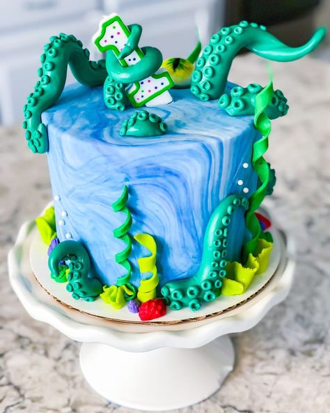 Kraken Party Ideas, Teenage Kraken Cake, Sea Monster Party Ideas, Teenage Kraken Birthday Party, Kraken Birthday Cake, Sea Monster Cake, Sea Beast Cake, Sea Monster Party, Sea Monster Birthday Party