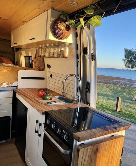 Affordable Backsplash Ideas, Camper Van Kitchen, Van Kitchen, Bus Living, Sprinter Van Conversion, Rv Kitchen, Campervan Life, Home On Wheels, Small Fridges