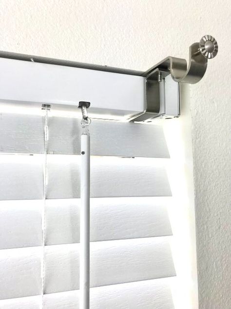 XL Inside Mount Blinds Curtain Rod Bracket Attachment — The NoNo Bracket Company Curtains And Draperies Living Rooms, No Nail Curtain Hanging, No Drill Curtain Rod Brackets, Curtains Over Blinds Bedroom, Curtain Hacks For Renters, How To Hang Curtains Over Blinds, Renter Friendly Curtain Rod, How To Hang Curtains Without A Rod, Apartment Blinds Hack