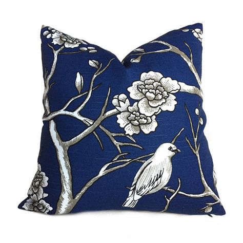 Robert Allen Dwell Studio Vintage Blossom Navy Blue White Pillow Cover, Fits 18" 20" 22" 24" 26"/Aloriam Chinoiserie Interior, White Pillow Cover, Blue And White Pillows, Easy Pillows, Pillow Covers Pattern, Crochet Pillow Cover, Couch Pillow Covers, White Pillow Covers, Blue Pillow Covers