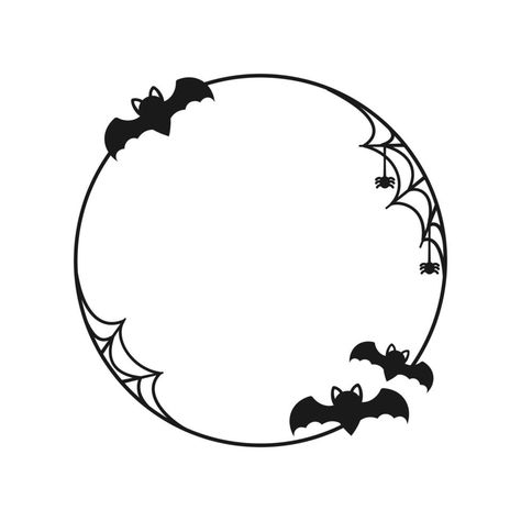 Bat with spiders on web round border frame. Halloween theme frames Halloween Pfp Border, Spider Web Frame, Halloween Border Design, Halloween Borders Frames, Edit Border, Phomemo Printables, Round Border Frame, Kawaii Notes, Pfp Border