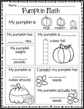 Pumpkin Math First Grade, Pumpkin Investigation Kindergarten, Math And Science Activities, Pumpkin Lessons, Pumpkin Math, Pumpkin Unit, Fall Worksheets, Fall Preschool Activities, Pumpkin Activities