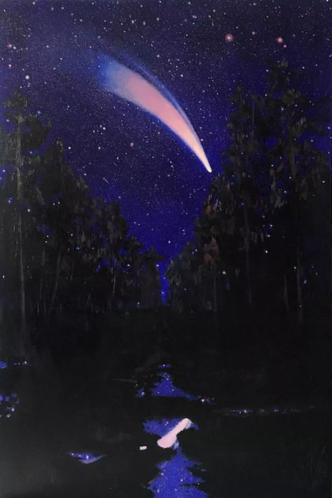 Nocturnal Portent by Claire Cansick | Buy Art Online | Rise Art Comet Painting, Comet Illustration, Comet Art, Notice Board Decoration, Comet Neowise, Listening Device, The Comet, Rise Art, Art Advisor