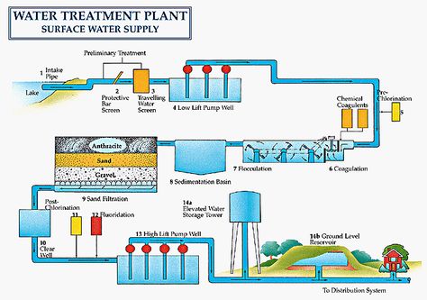 Samantha Schuster-This is a lengthy, but informative article that talks about all the steps water goes through in a… What Is Water, Water Purification System, Environmental Engineering, Surface Water, Storage Towers, Water Purification, Water Storage, Water Filtration, Water Systems