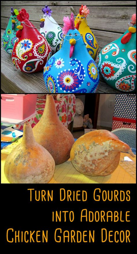 Chicken Decorations Diy, Painting Gourds Ideas Bird Houses, Chicken Gourds Painted, Diy Chicken Decor, Painted Gourds Ideas Patterns, Mini Gourds Crafts, Gourd Birdhouse Ideas, Gords Crafts Ideas, Painting Gourds Ideas