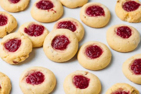 Cream Cheese Thumbprint Cookie Recipe Lava Cookies, Lemon Cream Cheese Bars, Cream Cheese Bars, Thumbprint Cookies Recipe, How To Make Cream, Make Cream Cheese, Raspberry Almond, Cream Cheese Cookies, Cheese Cookies