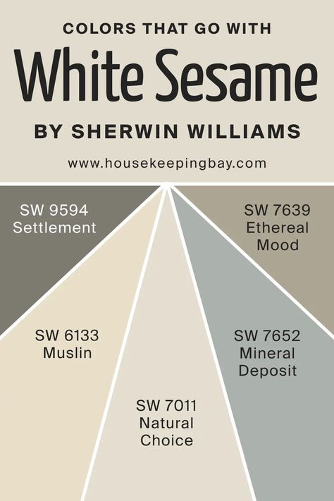 Colors That Go With SW 9586 White Sesame Sw Whole Wheat, Sherwin Williams Whole Wheat, Brown Paint Colors, Sherwin Williams White, House Color Palettes, The Undertones, Paint Color Schemes, Touch Of Gray, Neutral Paint Colors