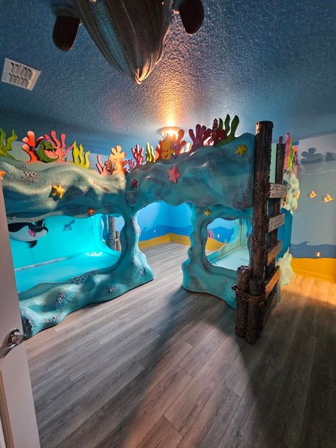 Light Blue Boys Room, Crazy Bedroom Ideas, Crazy Beds, Ocean Interior Design, Under The Sea Room, Under The Sea Bedroom, Colourful Playroom, Bedrooms For Kids, Sea Kids Room