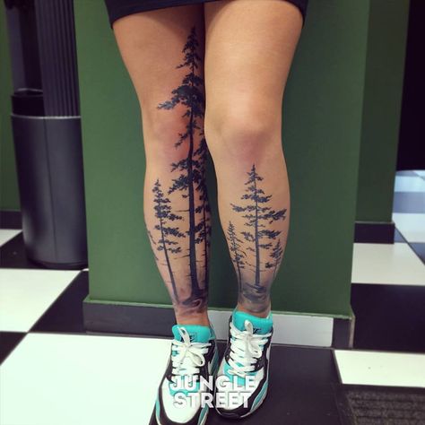 Stunning boreal forest tattoo, great idea! Tree Leg Tattoo, Widder Tattoo, Trend Tattoo, Lovely Tattoo, Motivational Ideas, Nature Tattoo Sleeve, Street Tattoo, Tattoos Mandala, Tattoo Leg