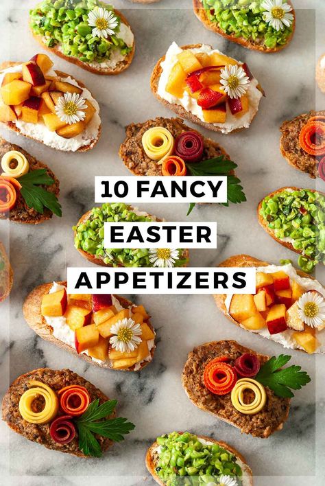 These fancy Easter appetizers are elegant, colorful, and deceptively easy to put together! Just because they're fancy, that doesn't mean they're tricky! They'll come together so quickly and impress every guest! Decorate your Easter table with these delightful, edible, creative works of art! Sweet and savory, creamy and crunchy, with gluten-free, dairy-free, and vegan options too! Easter Brunch Appetizers, Spring Appetizers, Goat Cheese Appetizer, Lamb Dinner, Fancy Appetizers, Easter Side Dishes, Easter Appetizers, Christmas Appetizers Party, Easter Lunch