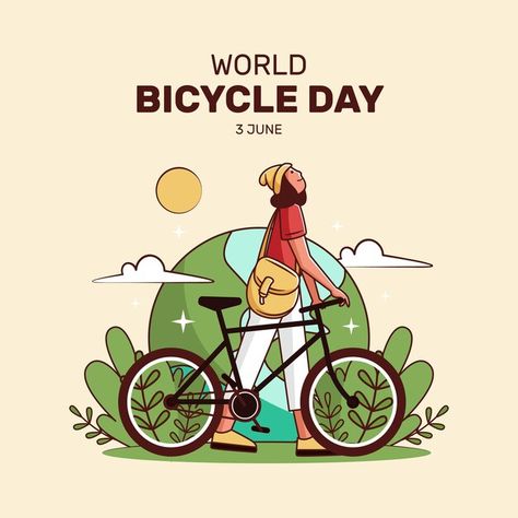 World bicycle day hand drawn flat illust... | Premium Vector #Freepik #vector #world #hand-drawn #event #bicycle Cycling Cartoon Illustrations, Bicycle Art Illustration, Biking Illustration, Cycle Illustration, Cartoon Bike, Cycling Illustration, World Bicycle Day, Car Free Day, Bicycle Drawing