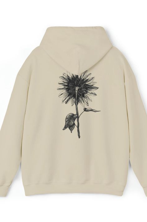 Unique sunflower design on hoodie. Hoodie is very warm and perfect for throwing on before going out in the cold. Has a stylish design and unique look that will catch peoples eyes and you walk past. Design On Hoodie, Sunflower Hoodie, Design Hoodie, Sunflower Design, Art Sketch, Hoodie Design, Minimalist Art, Sunflower, Going Out