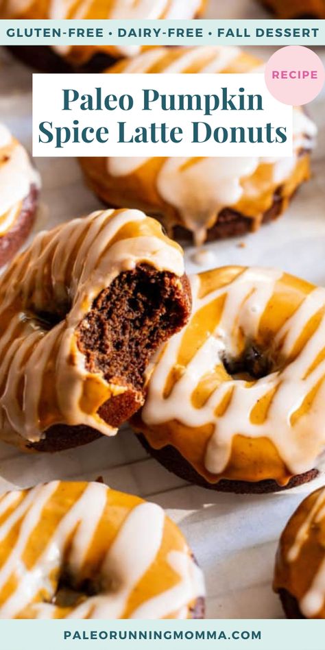 These Pumpkin Spice Latte Donuts have everything you love about your favorite fall drink, in donut form! Baked grain free donuts packed with pumpkin pie spice and espresso powder, then drizzled with a dairy-free “latte” icing. They’re gluten free, dairy free and paleo. Paleo Pumpkin Spice, Fall Drink, Paleo Pumpkin, Espresso Powder, Pumpkin Pie Spice, Pumpkin Spice Latte, Gluten Free Dairy Free, Grain Free, Pumpkin Pie