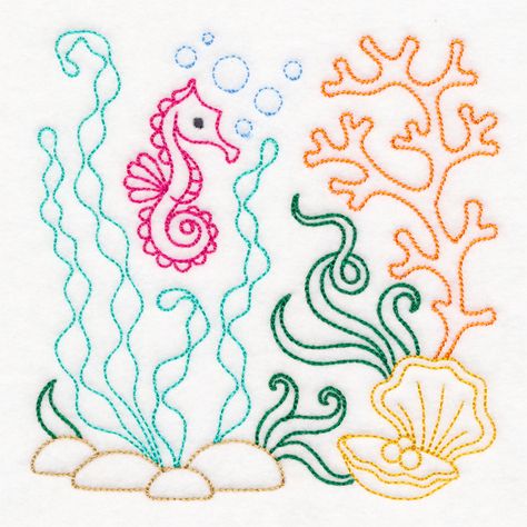 Ocean Adventure Seahorse (Vintage) Ocean Adventure, Waffle Weave Towels, Towel Design, Machine Pattern, H Design, Embroidered Towels, Seahorses, Sewing Embroidery Designs, Terry Towel