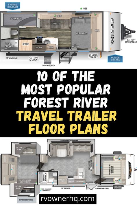 Trailer Floor Plans, Forest River Travel Trailer, Travel Trailer Floor Plans, Rv Floor Plans, Rv Living Full Time, Forest River Rv, River Park, Park Models, Mini Kitchen