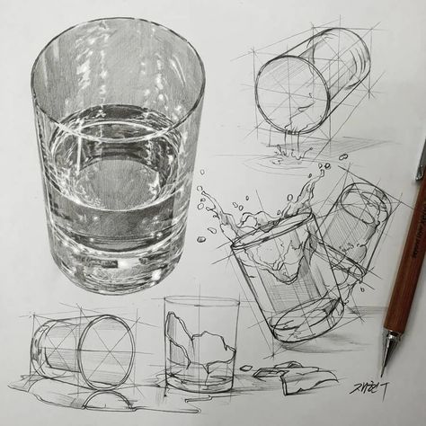 Sketches Landscape, Aesthetic Reference, Water Sketch, Structural Drawing, Perspective Drawing Lessons, Shapes Art, Art Time, Object Drawing, Drawing Guide