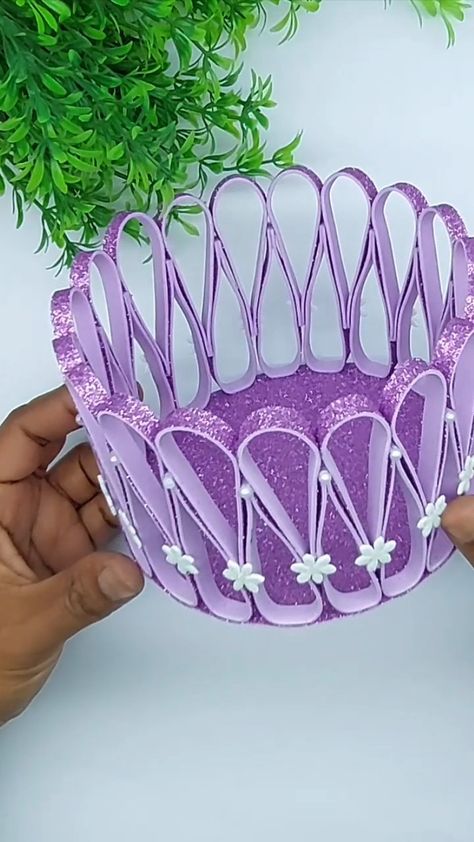 Wow!! Beautiful Handmade Basket Making Ideas #basket #decor #crafts | Origami Art & Crafts | Handmade Baskets Diy, Foam Crafts Diy, Basket Making Diy, Basket Making Ideas, Paper Basket Craft, Flower Foam Diy, Glitter Paper Crafts, Clothespin Diy Crafts, Candy Gifts Diy