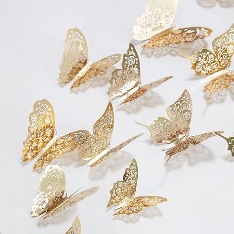 These uniquely designed hollowed out 3D blue butterflies are beautiful, vibrant and shinny add-ons that bring about a flavor of nature indoor. Godh Bharai, Butterfly Nursery Decor, Butterfly Bedroom, 3d Butterfly Wall Decor, Butterfly Party Decorations, Rose Patterns, Champagne Gold Color, Rose Flower Pattern, Butterfly Nursery