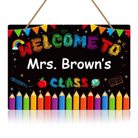 PRICES MAY VARY. WELCOME SIGN FOR CLASSROOM DOOR DECORATIONS: Features colorful pencil flag rainbow book and other school supplies elements design with words ''Welcome to Class'', looks beautiful and vibrant, easy to catch kids students attention when they come back to school and enter your class, creating an inviting atmosphere for students returning to school, great welcome sign for classroom door decorations PERSONALIZED WELCOME TO OUR CLASS TEACHER DOOR SIGN: Unique personalized design, can Teacher Supplies Gift, Welcome Sign For Classroom, Welcome To Our Class, Sign For Classroom, Classroom Door Decorations, Sign Hanger, Teacher Door Sign, Welcome To Class, Modern Teacher