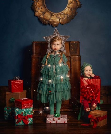 Meg Loeks Christmas, Meg Loeks Photography, Toddler Christmas Photos, Christmas Tree Outfit, Christmas Tree Costume, Tree Costume, Christmas Elf Doll, Child Portrait, Oh Christmas Tree