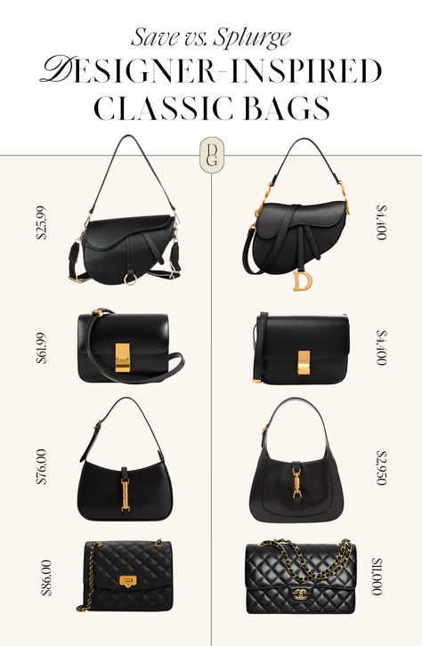 SAVE VS. SPLURGE DESIGNER BAGS | ysl, ysl bag, saint Laurent, prada bag, bottega veneta bag, dior bag, dior bags, classic designer bags, designer bag lookalikes, designer inspired bags, crossbody bags, shoulder bags, black bag, black leather bag, leather bags, staple bag, staple bags, staple purses, staple purse, amazon finds, mango Classic Designer Bags, Save Vs Splurge, Bags Ysl, Bag Saint Laurent, Bottega Veneta Bag, Classic Bags, Designer Bags, Ysl Bag