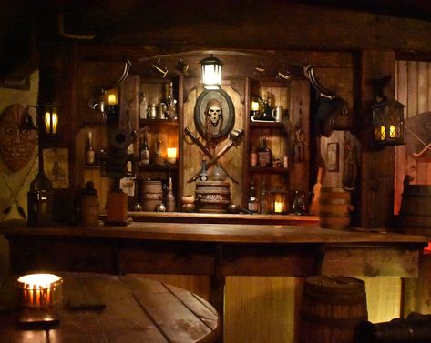 Bar/Pirate Tavern Pirate Bar Ideas, Pirate Bar, Dnd House, Tavern Decor, Pirate Tavern, Pirate Cove, Fantasy Tavern, Dnd Room, Ship Pirate