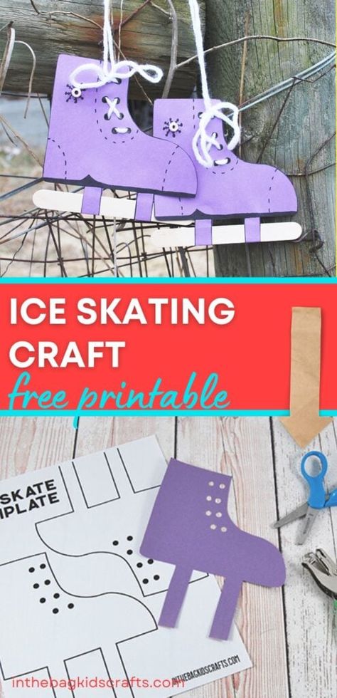 Ice skating craft Ice Skate Preschool Craft, Ice Skate Bulletin Board, Ice Skate Craft For Toddlers, Ice Skating Craft Preschool, Winter Sports Art For Preschool, Winter Sport Crafts For Kids, Winter Sports Activities For Kids, Skiing Crafts For Preschoolers, Skiing Crafts For Kids