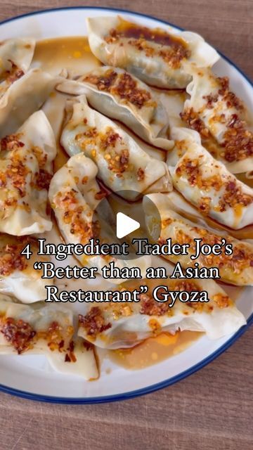 Andrea LeTard | Recipes from a Personal Chef on Instagram: "4 Ingredient Trader Joe’s “Better Than an Asian Restaurant” Gyoza Recipe ⬇️ 

1 bag of Trader Joe’s Gyoza (we like the veggie and shrimp ones)
1 container Trader Joe’s Chili Onion Crunch (you won’t use the entire jar)
2-3 tablespoons sesame oil
1-2 tablespoons soy sauce 
Sliced green onion for garnish (optional)

Cook the gyoza according to the directions on the bag - I prefer the pan-fried version. Plate the warm gyoza and spoon about one teaspoon of the chili onion crunch over each one. Drizzle sesame oil and soy sauce over each one. Add green onion for garnish if you wish! 

#traderjoes #traderjoesrecipes #easyrecipes #quickmeals #easymeals #quickdinner #quickrecipes #easydinners #easymeals #gyoza #dumplings #asianrecipes #appe Chili Onion Crunch, Gyoza Recipe, Gyoza Dumplings, Asian Appetizers, Crunch Recipe, Facebook Recipes, Fast Dinner, Asian Restaurant, Trader Joes Recipes