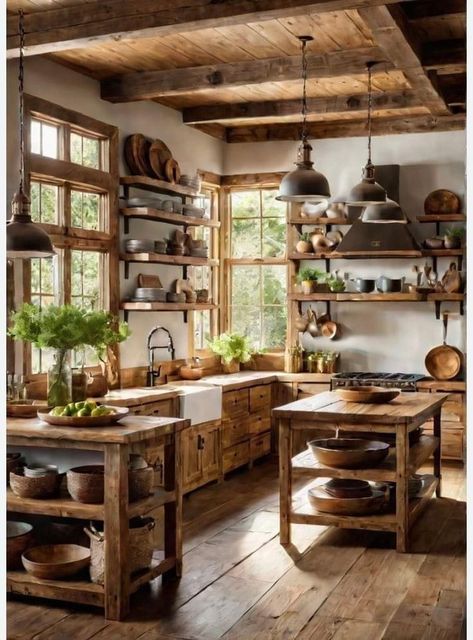 Bohemian Interior Design Kitchen, Modern Antique Decor, Modern Farmhouse Kitchen, Rustic Kitchen Design, Cabin Kitchens, Cottage Kitchens, Modern Farmhouse Kitchens, Dream House Interior, Cottage Kitchen